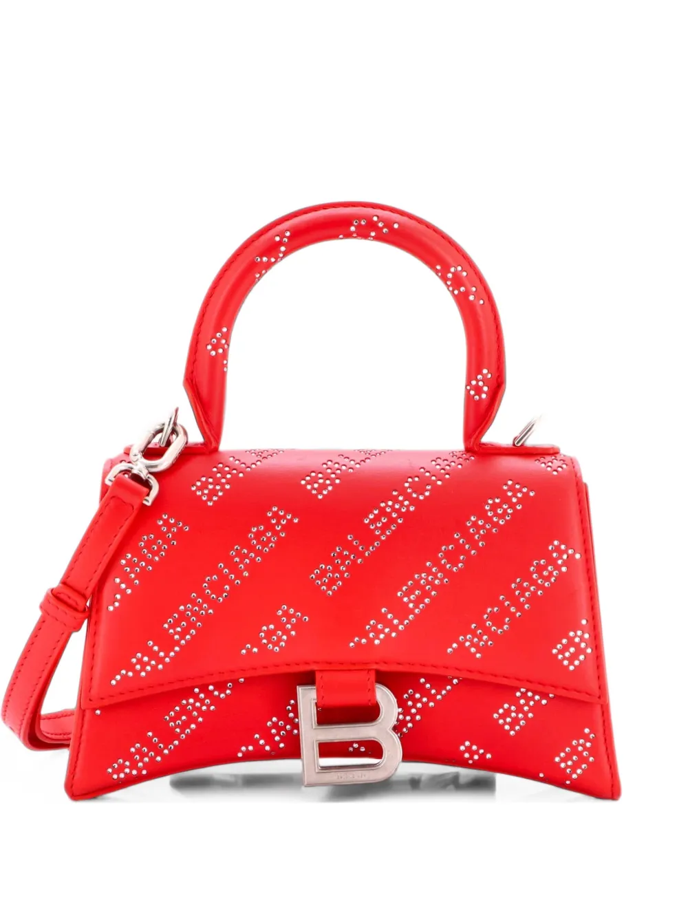 Balenciaga Pre-Owned Hourglass Top Handle Bag Leather with Allover Logo Crystals XS satchel - Rot