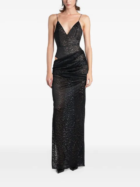Alex Perry robe longue froncée à motif léopard