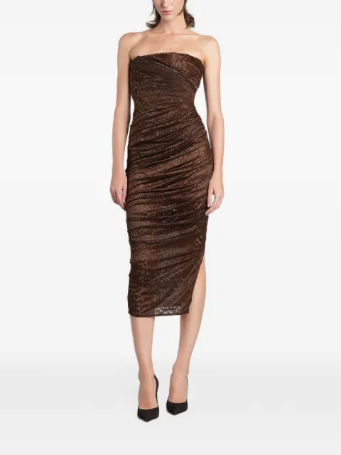 Alex Perry ruched animal-pattern midi dress