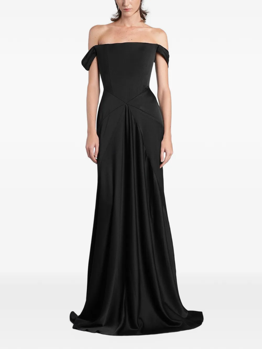 Alex Perry Off-shoulder gedrapeerde avondjurk Zwart