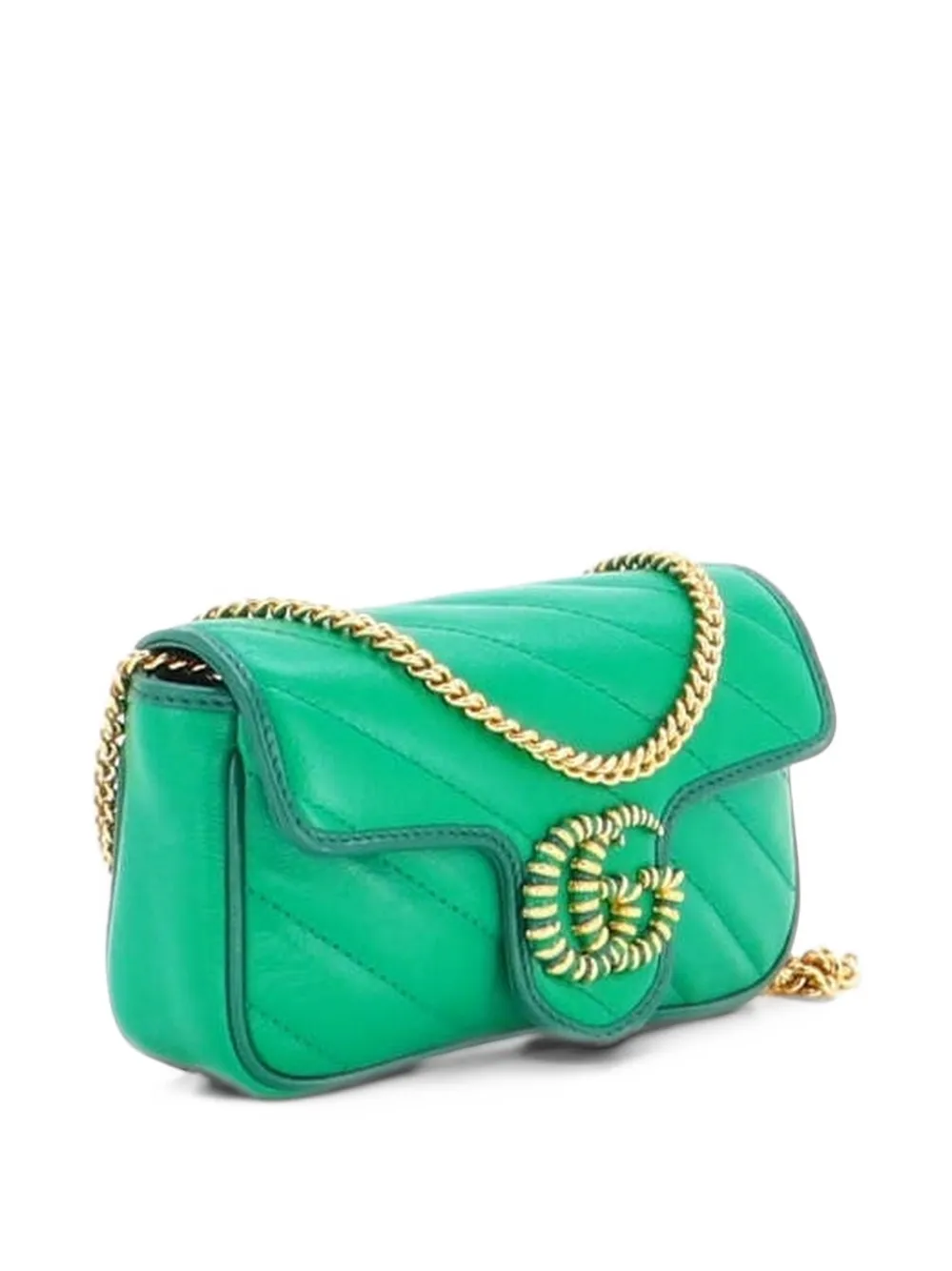 Gucci Pre-Owned GG Marmont Flap Bag Diagonal Quilted Leather Super Mini crossbody bag - Green