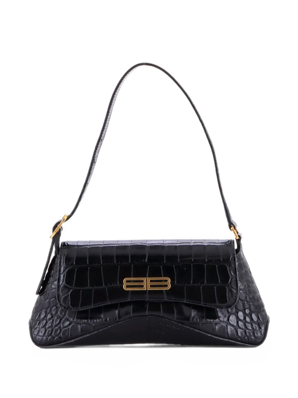 Balenciaga Pre-Owned Kleine XX Flap Street Schultertasche mit Kroko-Effekt - Schwarz