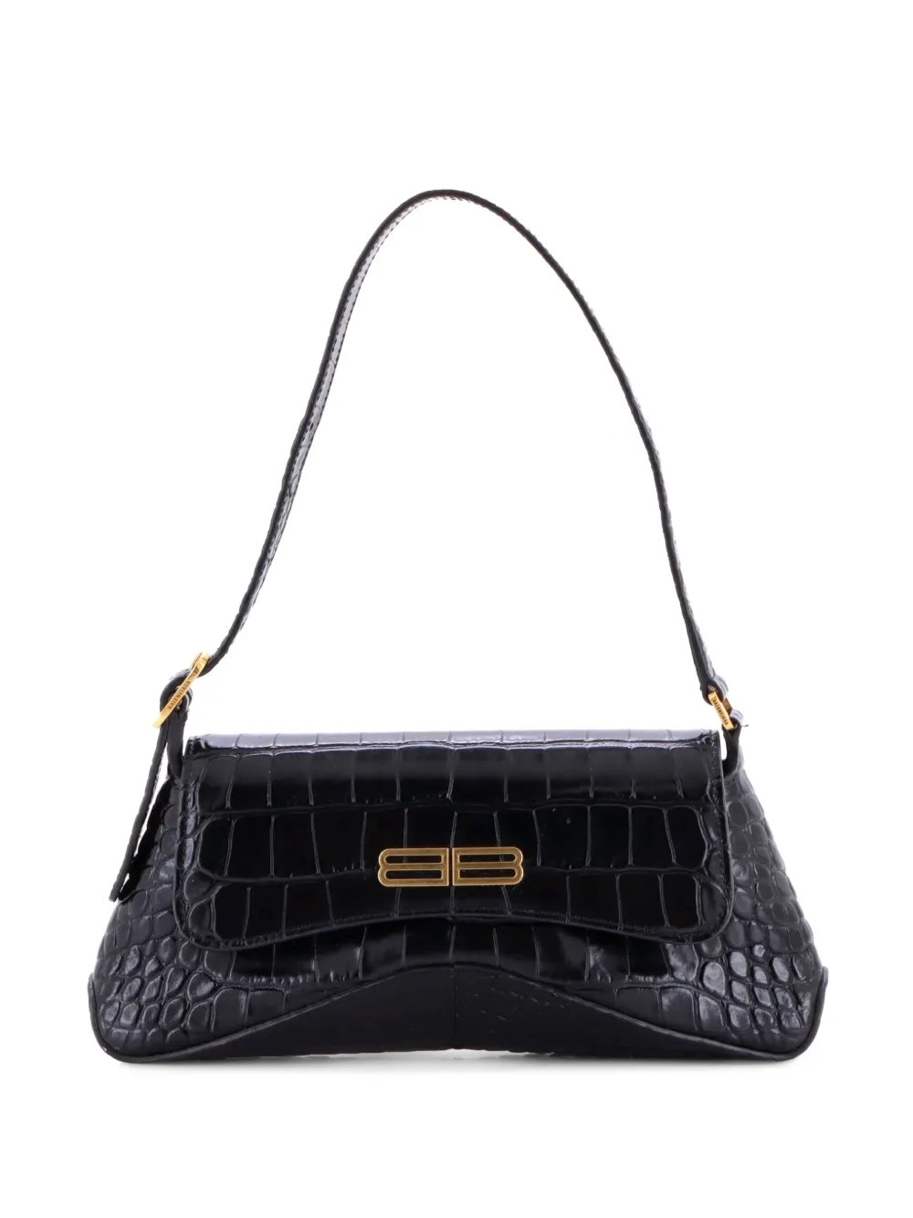 Balenciaga Pre-Owned XX Flap Street Shoulder Bag Crocodile Embossed Leather Small hobo bag - Nero