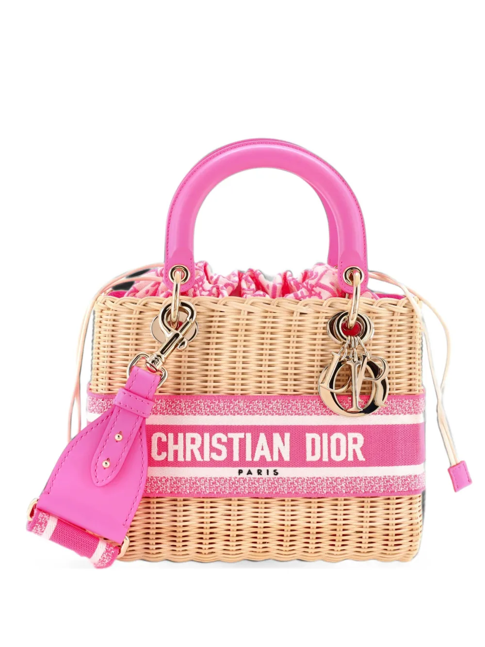 Pre-owned Dior Lady  Bag Wicker And Oblique Canvas Medium Tote Bag In Neutrals