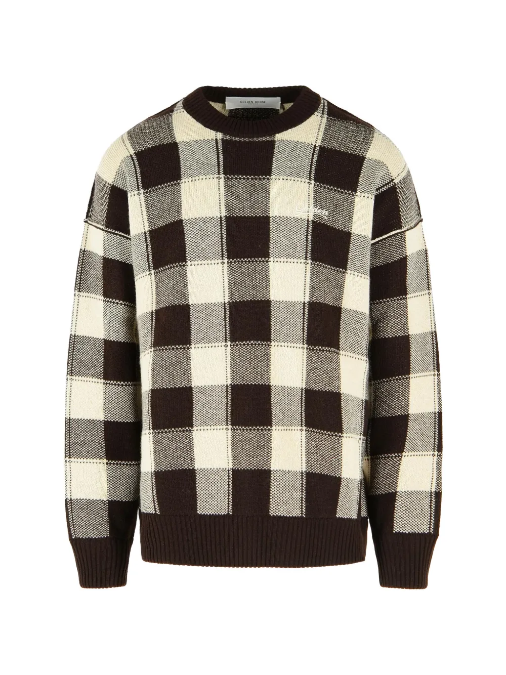 Golden Goose jacquard-wool sweater in dark-brown and cream-check - Marrone