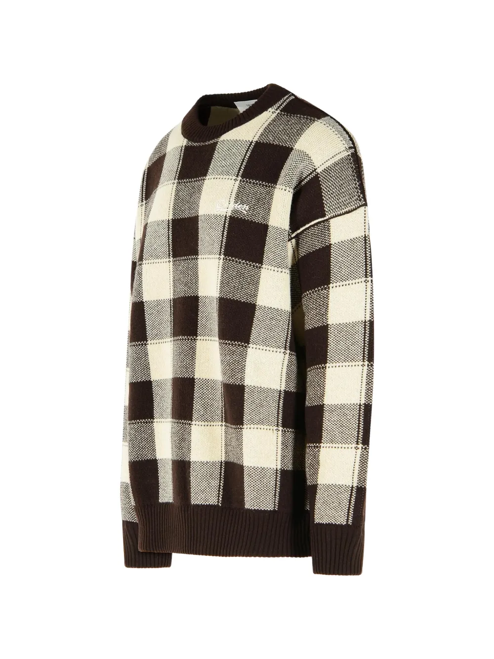 Golden Goose jacquard-wool sweater in dark-brown and cream-check Bruin