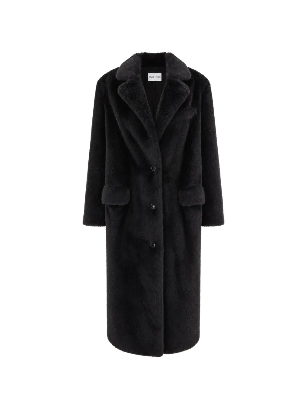 STAND STUDIO Emmie faux-fur single-breasted coat Zwart