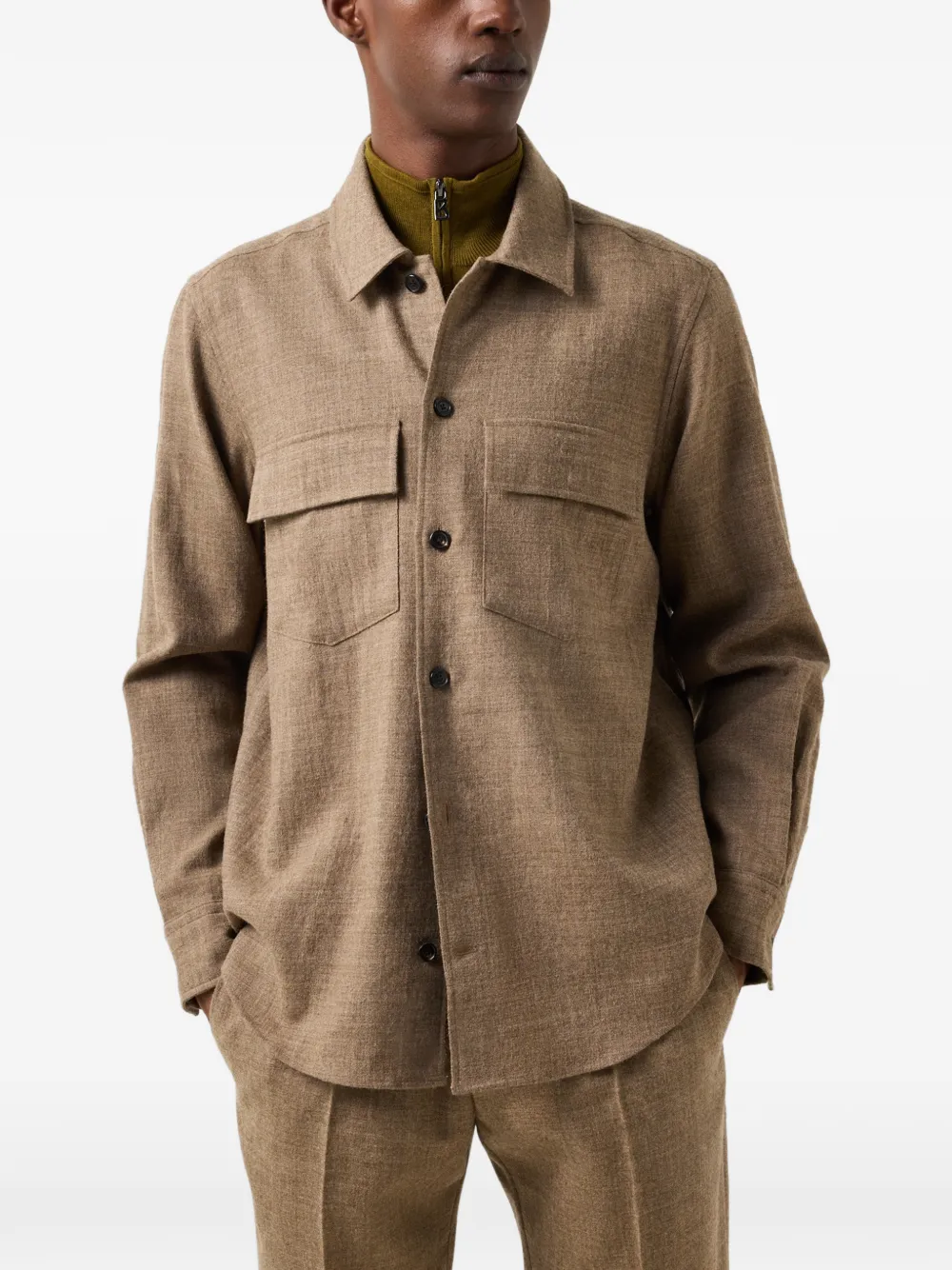 BOGNER Heiko virgin-wool flap-pocket shirt Bruin