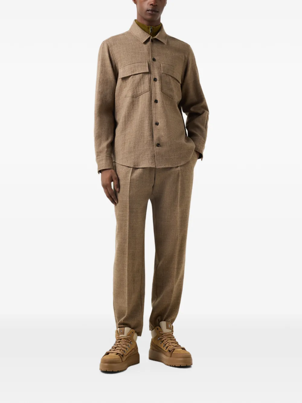 BOGNER Heiko virgin-wool flap-pocket shirt Bruin