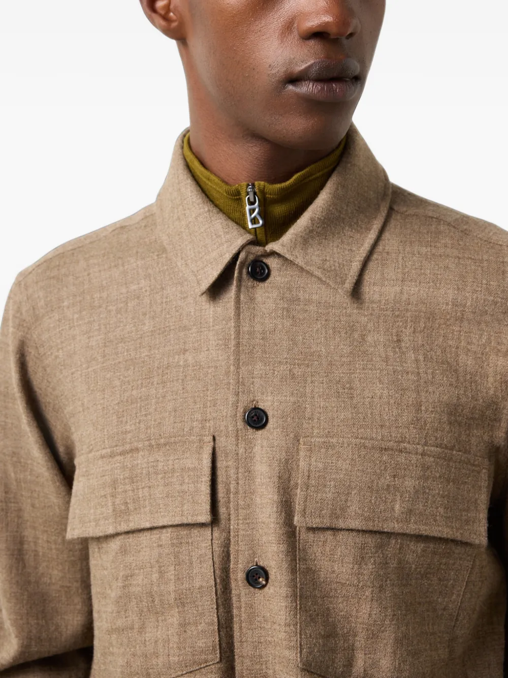 BOGNER Heiko virgin-wool flap-pocket shirt Bruin