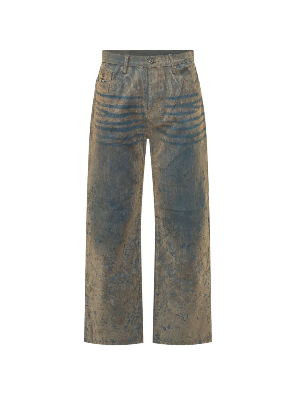KidSuper face floral-flock jeans - Blu