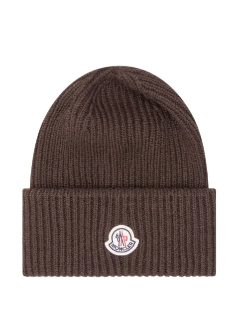 Moncler logo-patch ribbed-knit beanie hat