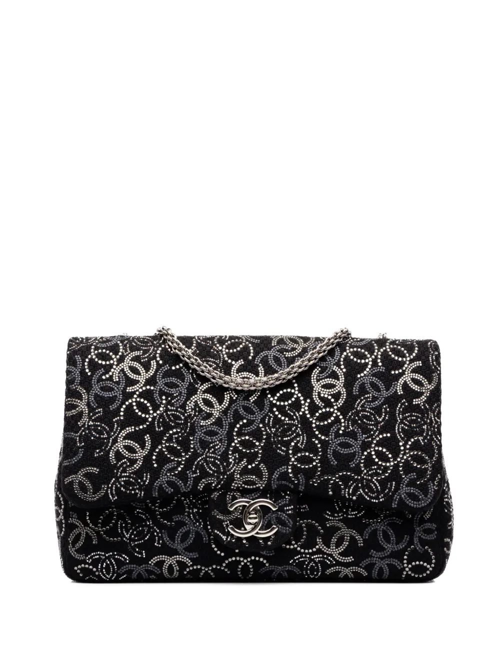 CHANEL Pre-Owned 2009-2010 Paris Shanghai Jumbo Tweed Strass Embellished Pudong Double Flap shoulder bag - Black