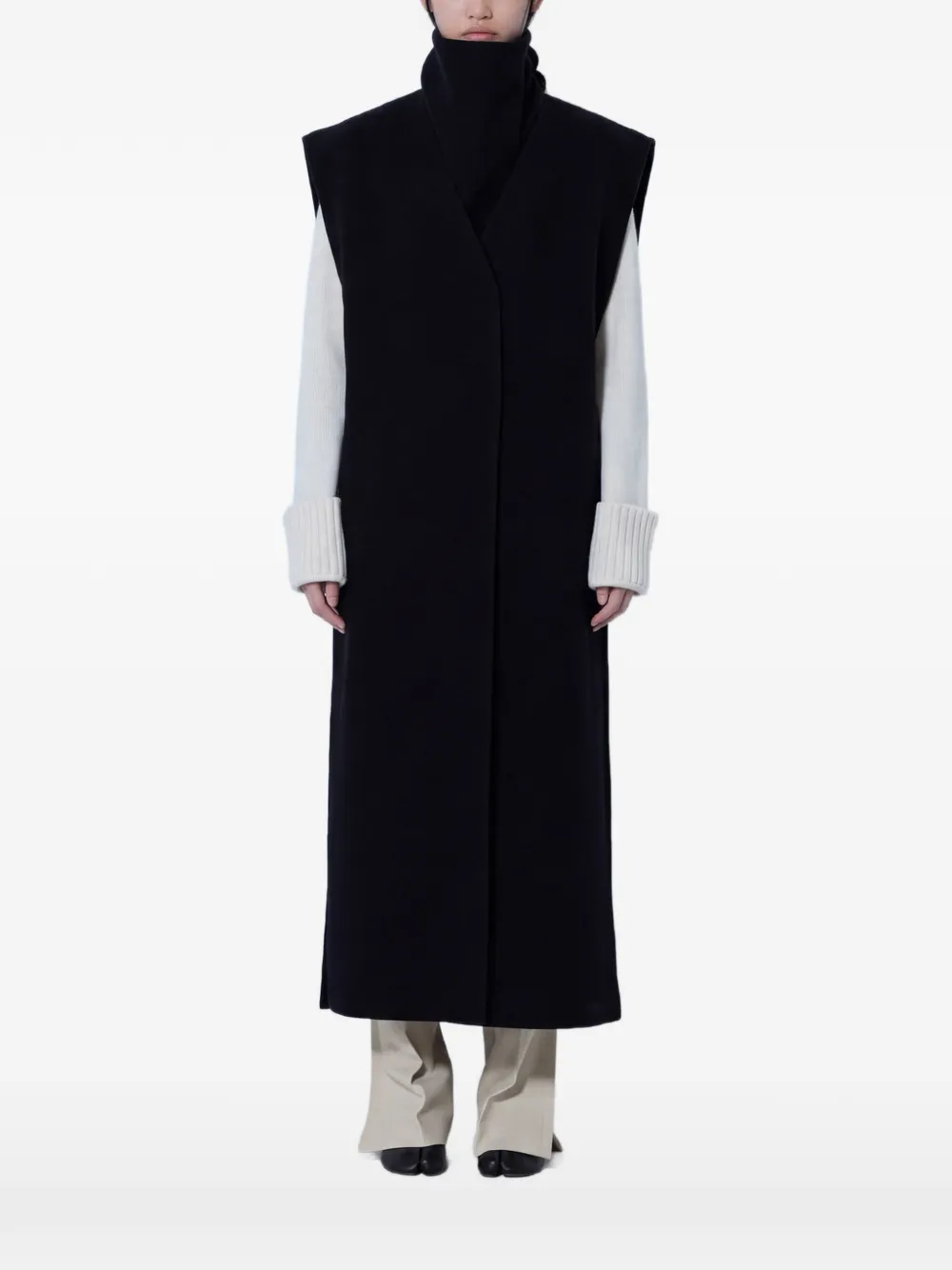 Sportmax sleeveless oversized-collar coat - Black