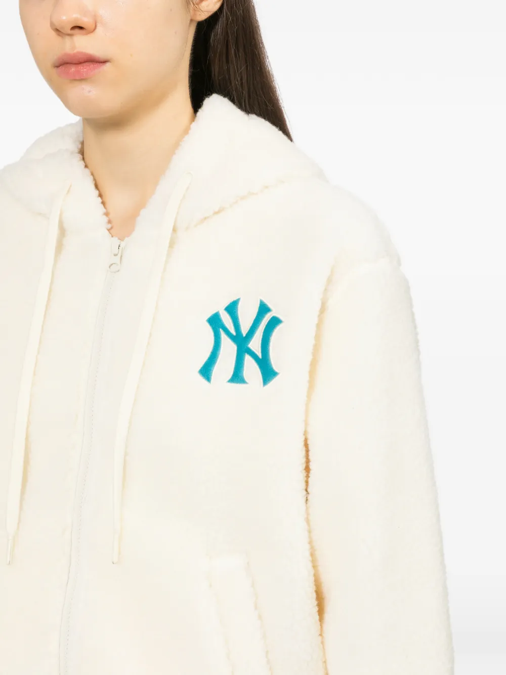 NEW ERA CAP logo-patched zip-up hoodie Beige
