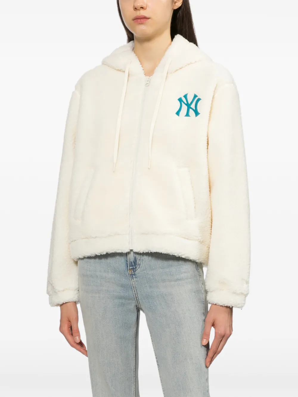 NEW ERA CAP logo-patched zip-up hoodie Beige