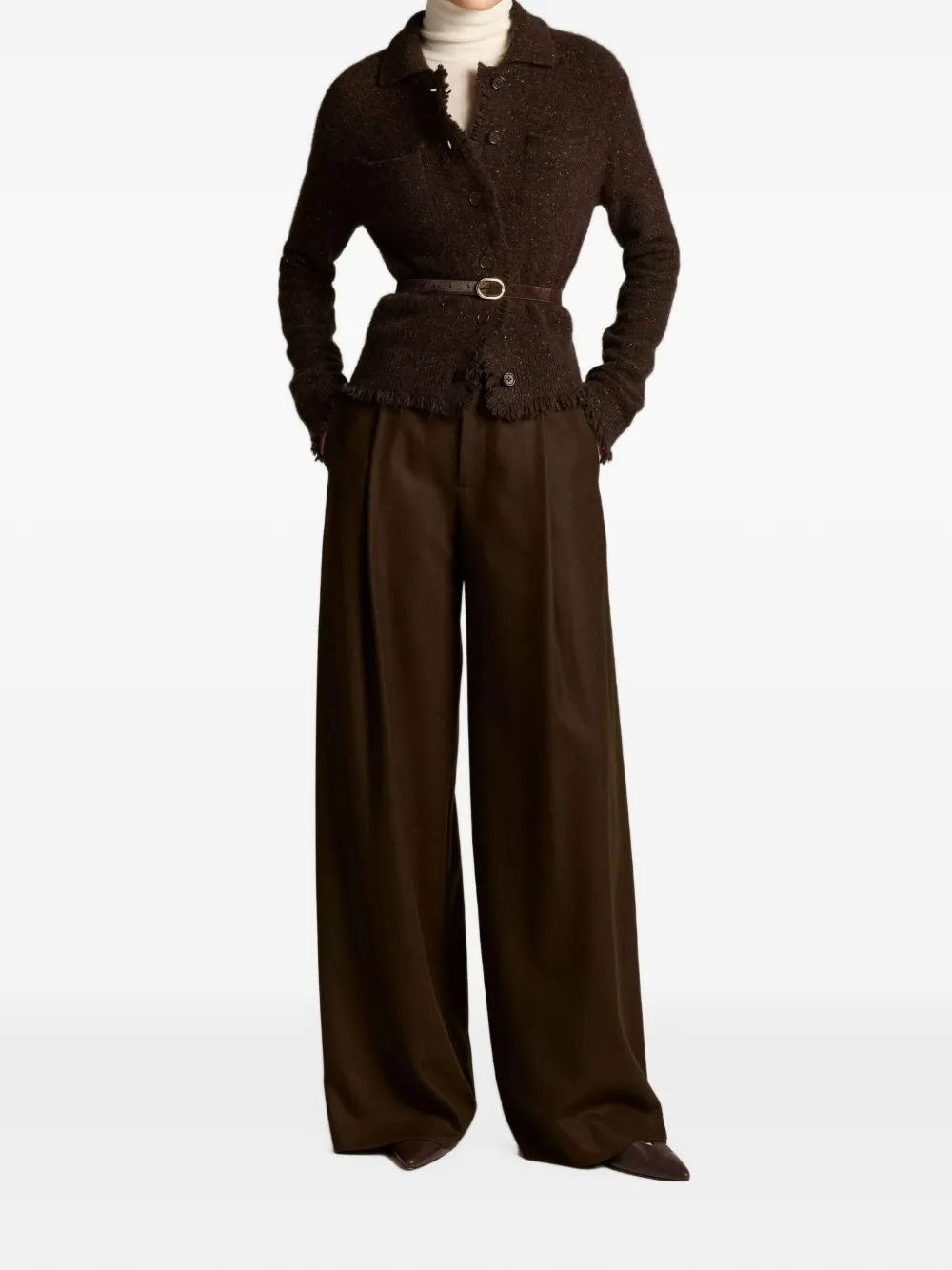 Vince fringed-edge button-up cardigan Bruin