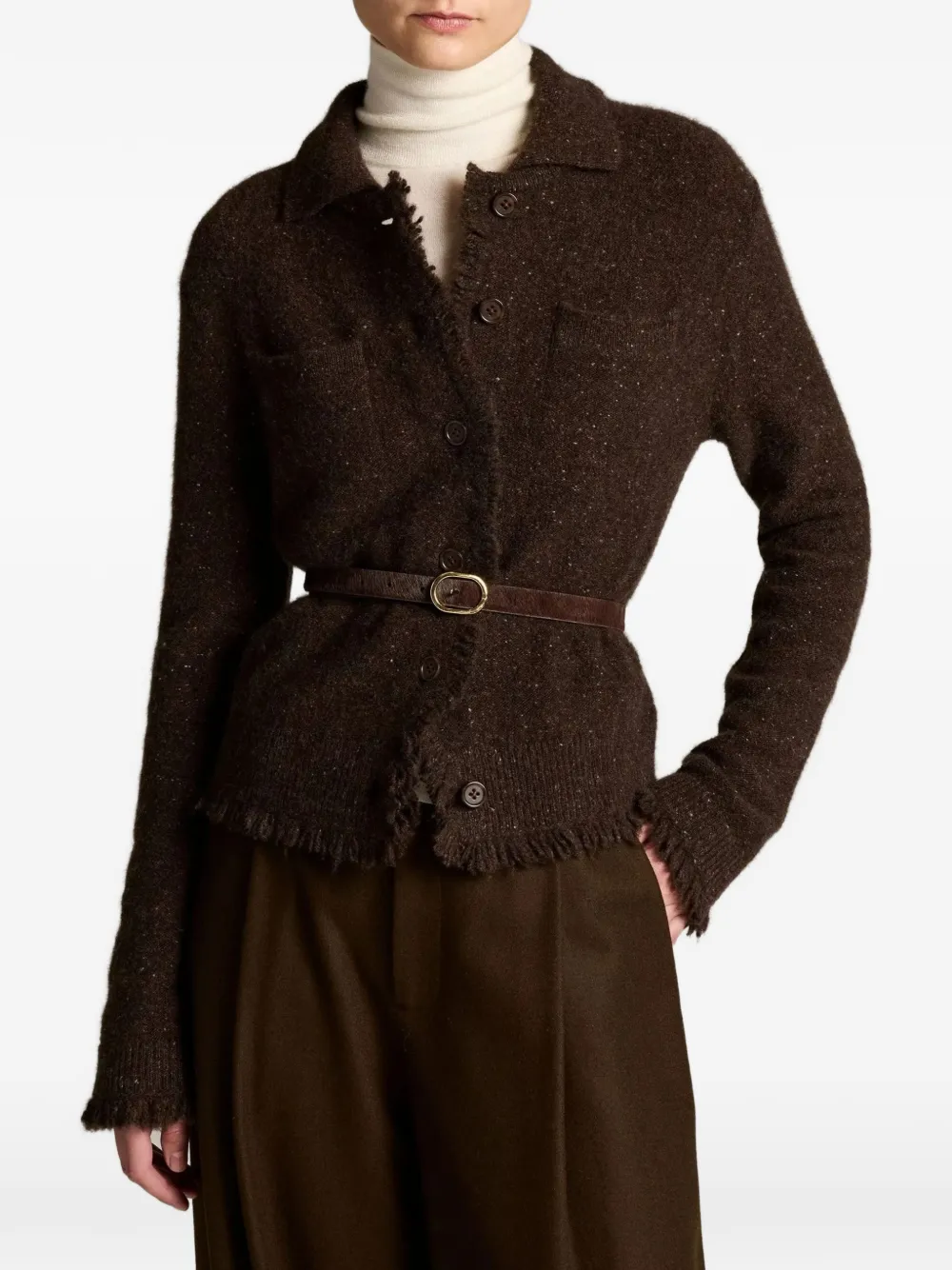 Vince fringed-edge button-up cardigan - Braun