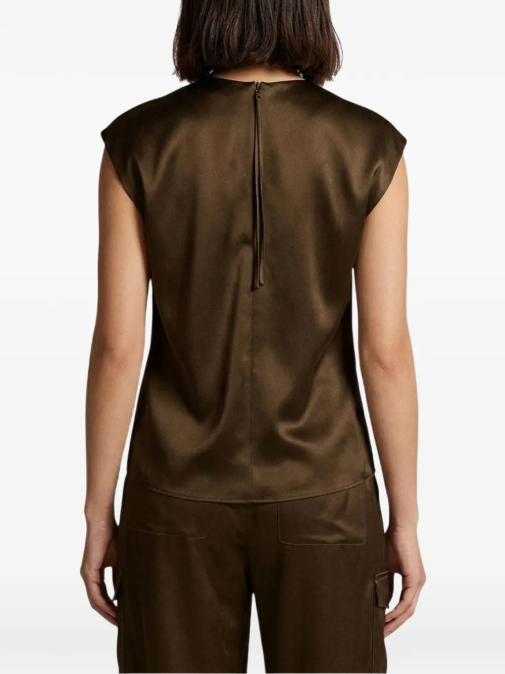 Vince satin-finish sleeveless blouse Bruin