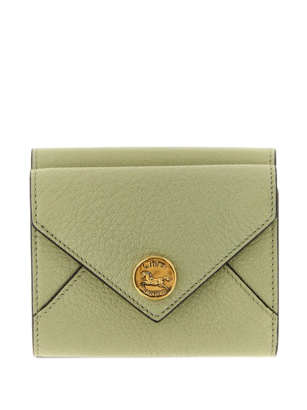 Chloé Small Envelope tri-fold in grained leather - Verde