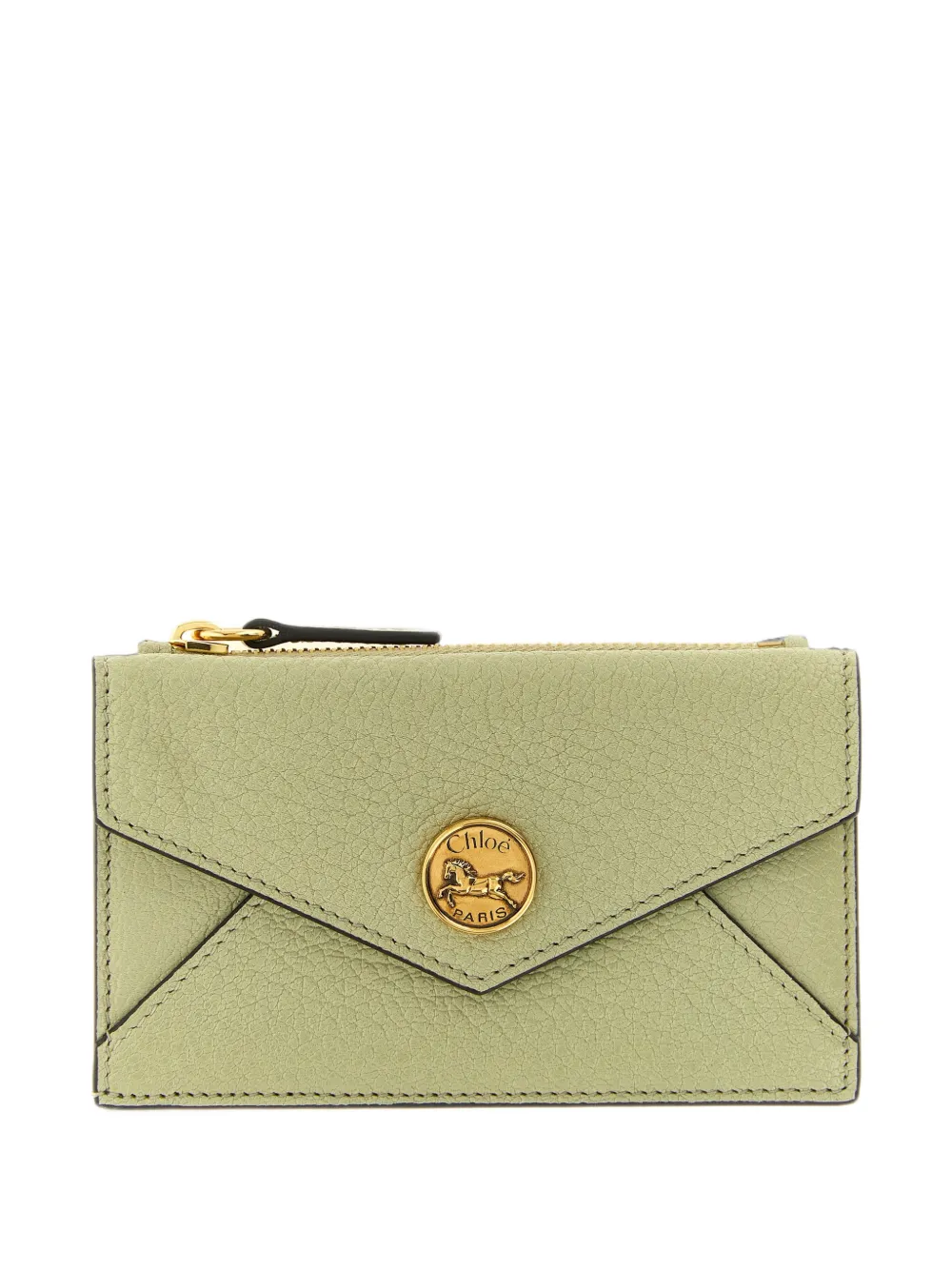 Chloé small Envelope purse with card slots in grained leather - Verde