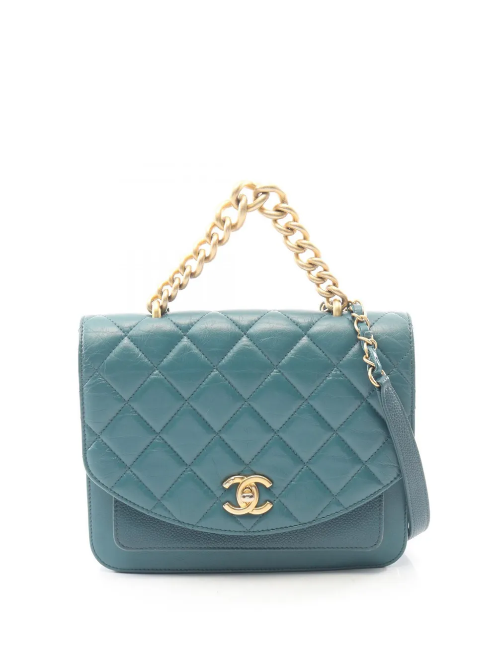 CHANEL Pre-Owned 2019 Small Quilted Calfskin and Caviar Chain Handle Flap satchel - Blue