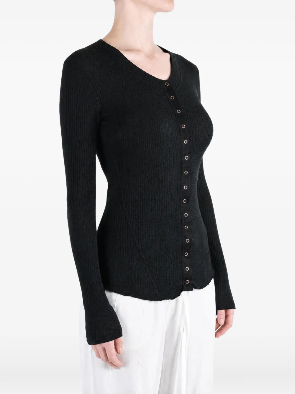 Free People ribbed-knit press-stud cardigan Zwart