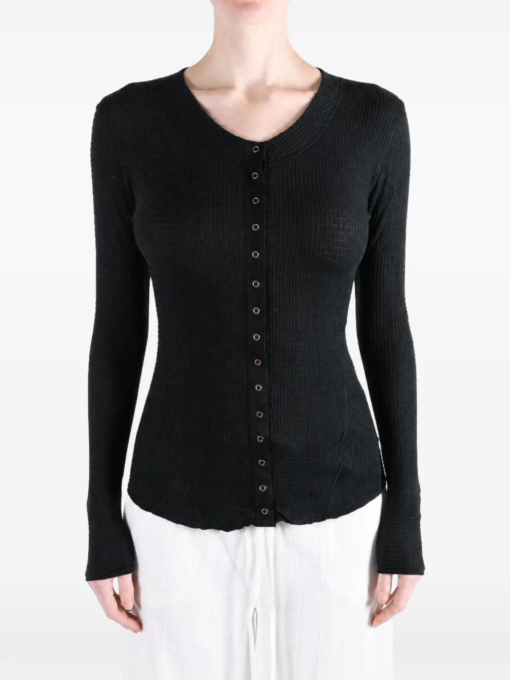 Free People ribbed-knit press-stud cardigan Zwart