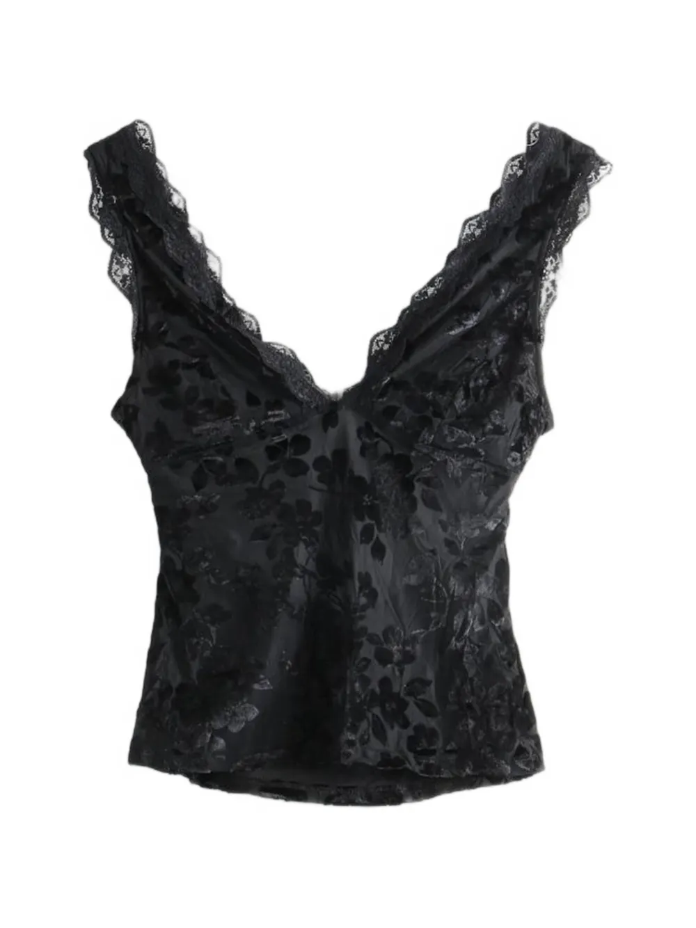 Free People floral-devoré lace-trim top - Nero