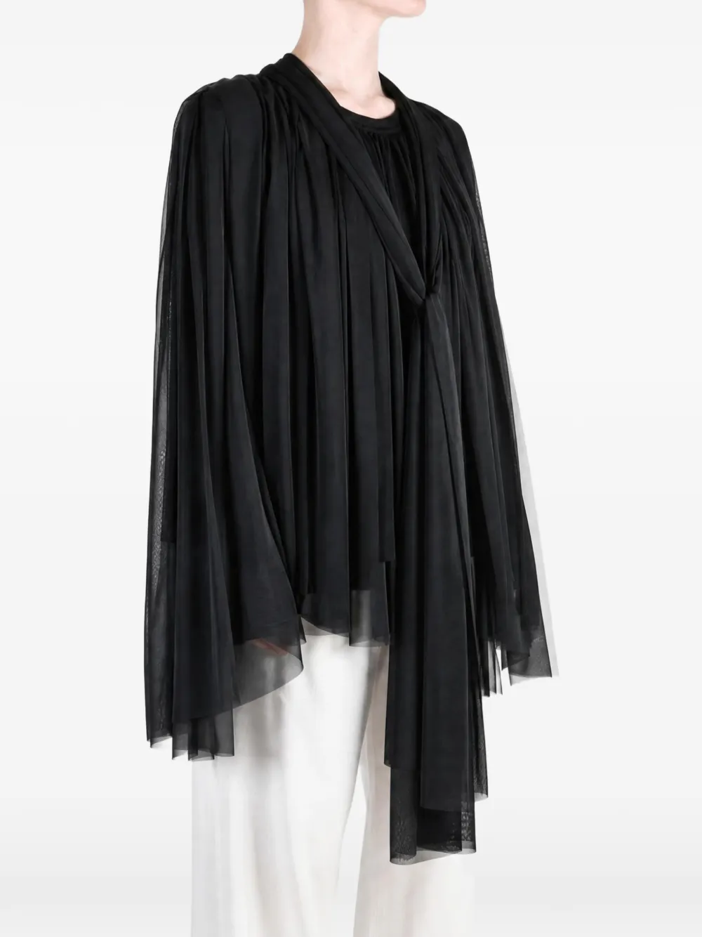 Comme Des Garçons pleated tulle draped-effect tunic Zwart