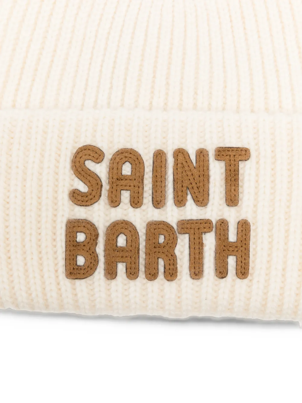MC2 Saint Barth logo-patch ribbed beanie hat Beige