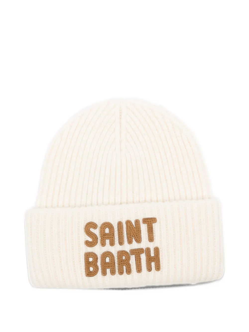 MC2 Saint Barth logo-patch ribbed beanie hat Beige
