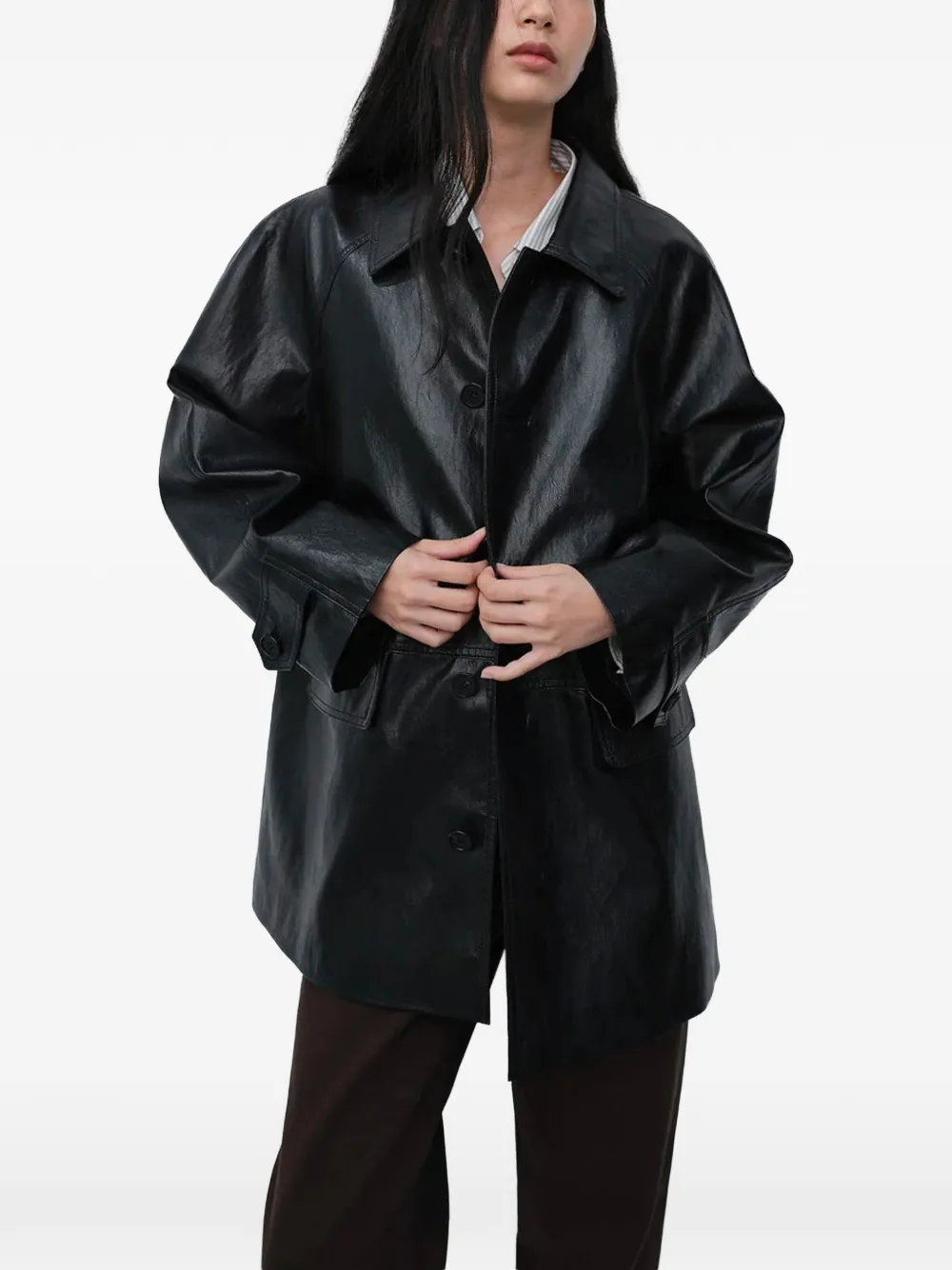DUNST Lily button-up raglan-sleeve jacket Zwart