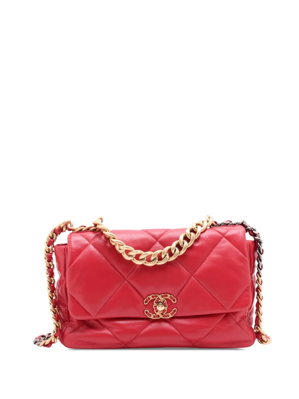 CHANEL Pre-Owned 2020 Large Lambskin 19 Flap satchel - Red