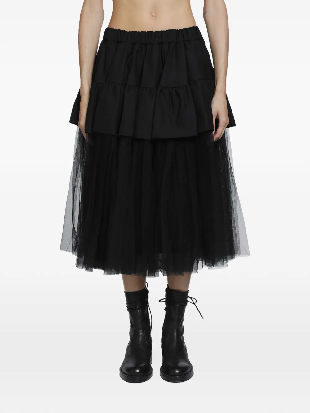 Noir Kei Ninomiya Tiered gathered midi skirt Zwart
