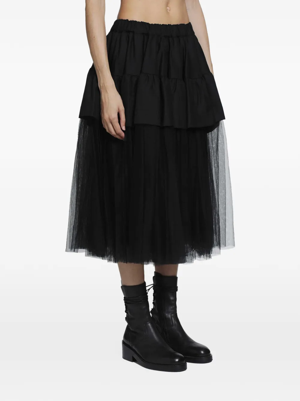 Noir Kei Ninomiya Tiered gathered midi skirt Zwart