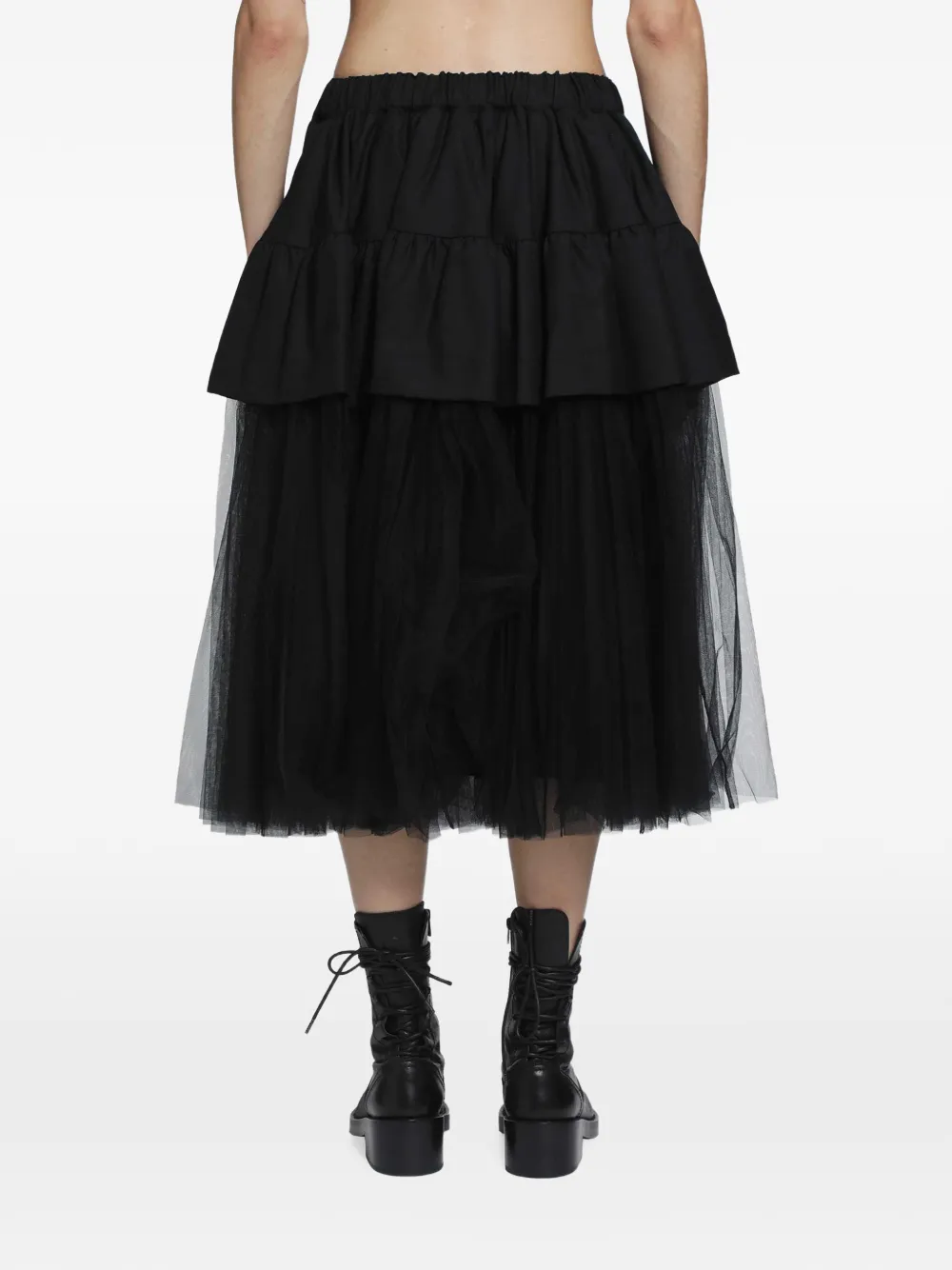 Noir Kei Ninomiya Tiered gathered midi skirt Zwart