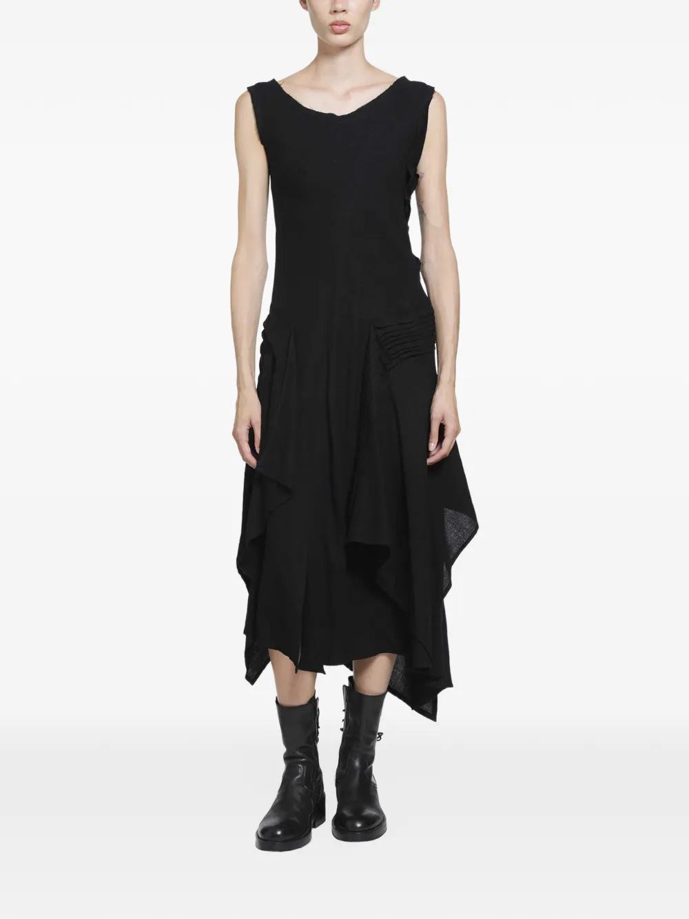 Yohji Yamamoto pleated asymmetric midi dress - Nero