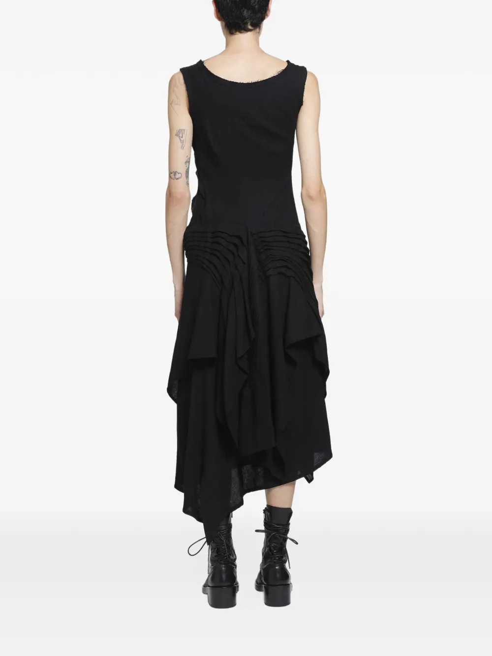 Yohji Yamamoto ruffled asymmetric dress Zwart