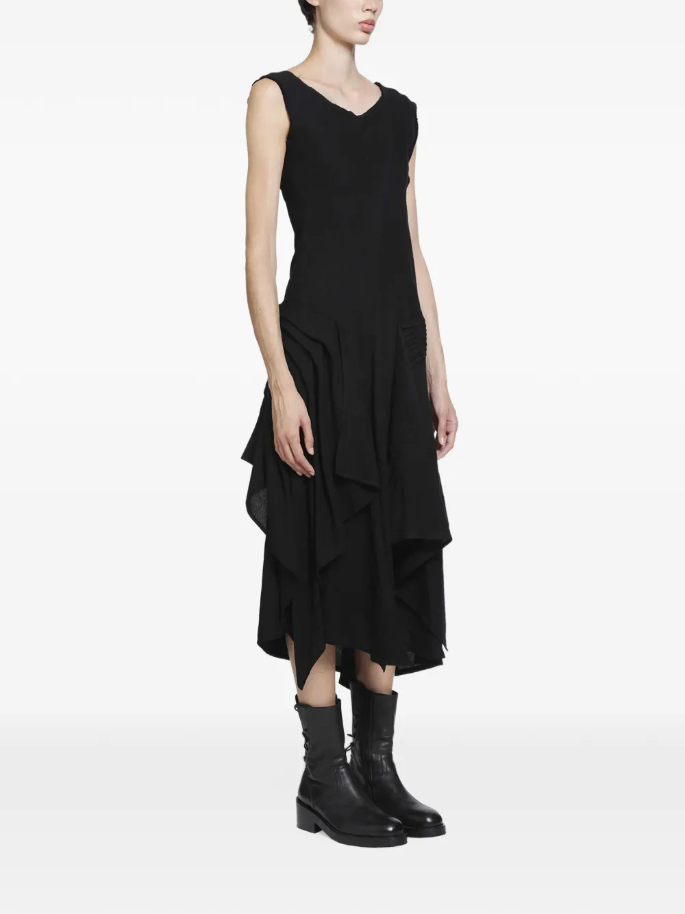 Yohji Yamamoto ruffled asymmetric dress Zwart