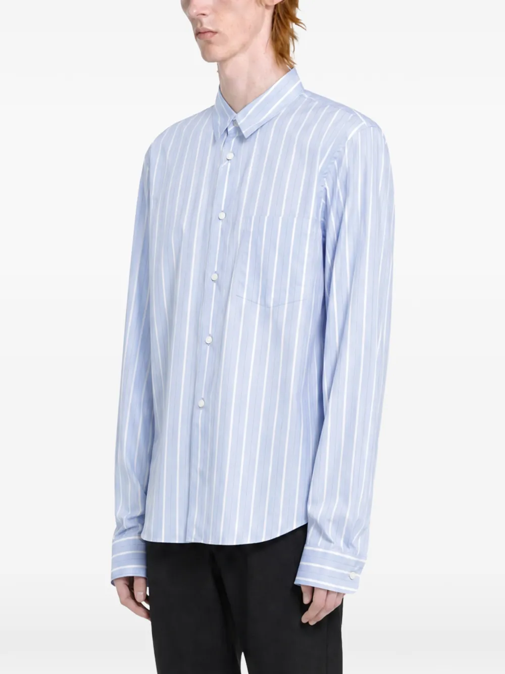 Comme des Garçons Homme Plus pinstripe lace-panel shirt Veelkleurig
