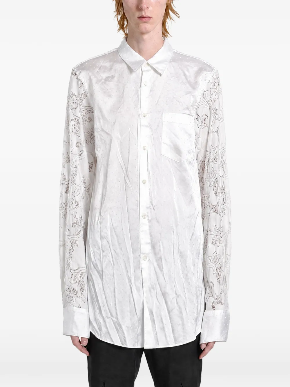 Comme des Garçons Homme Plus lace-panelled satin-finish shirt - Weiß