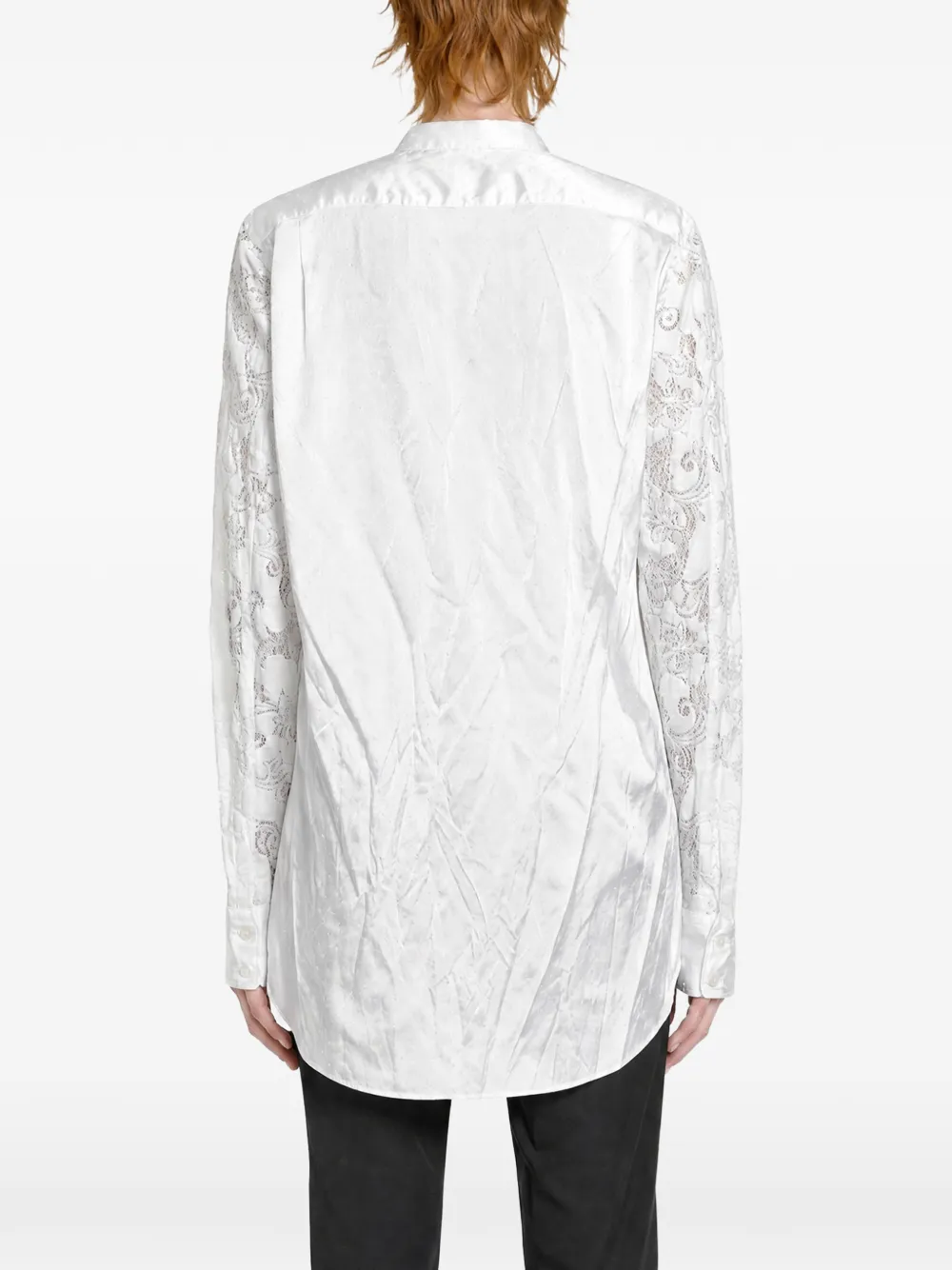 Comme des Garçons Homme Plus lace-panelled satin-finish shirt Wit