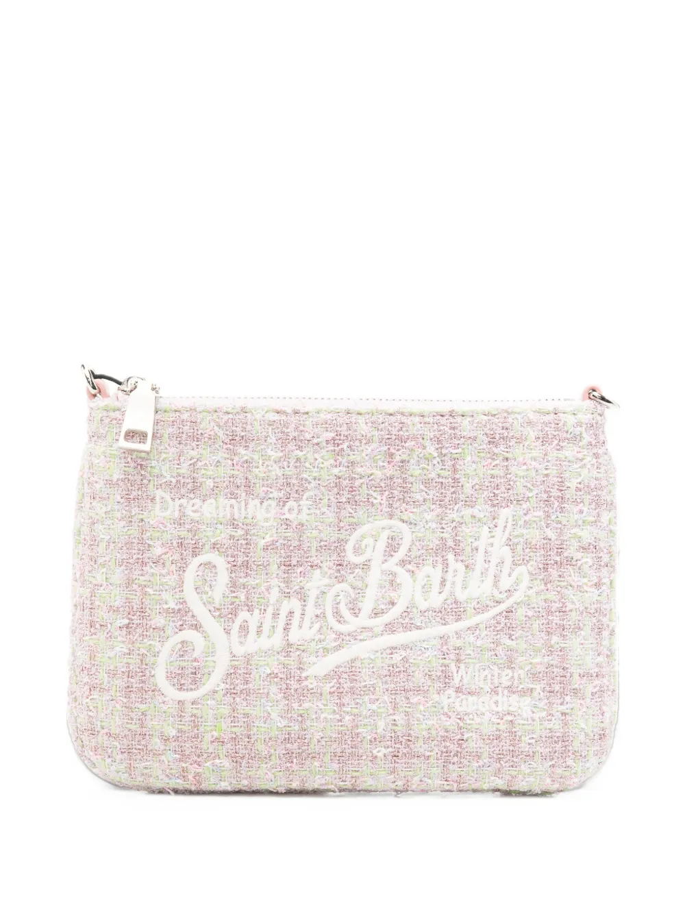 MC2 Saint Barth tweed logo-embroidered clutch bag Roze