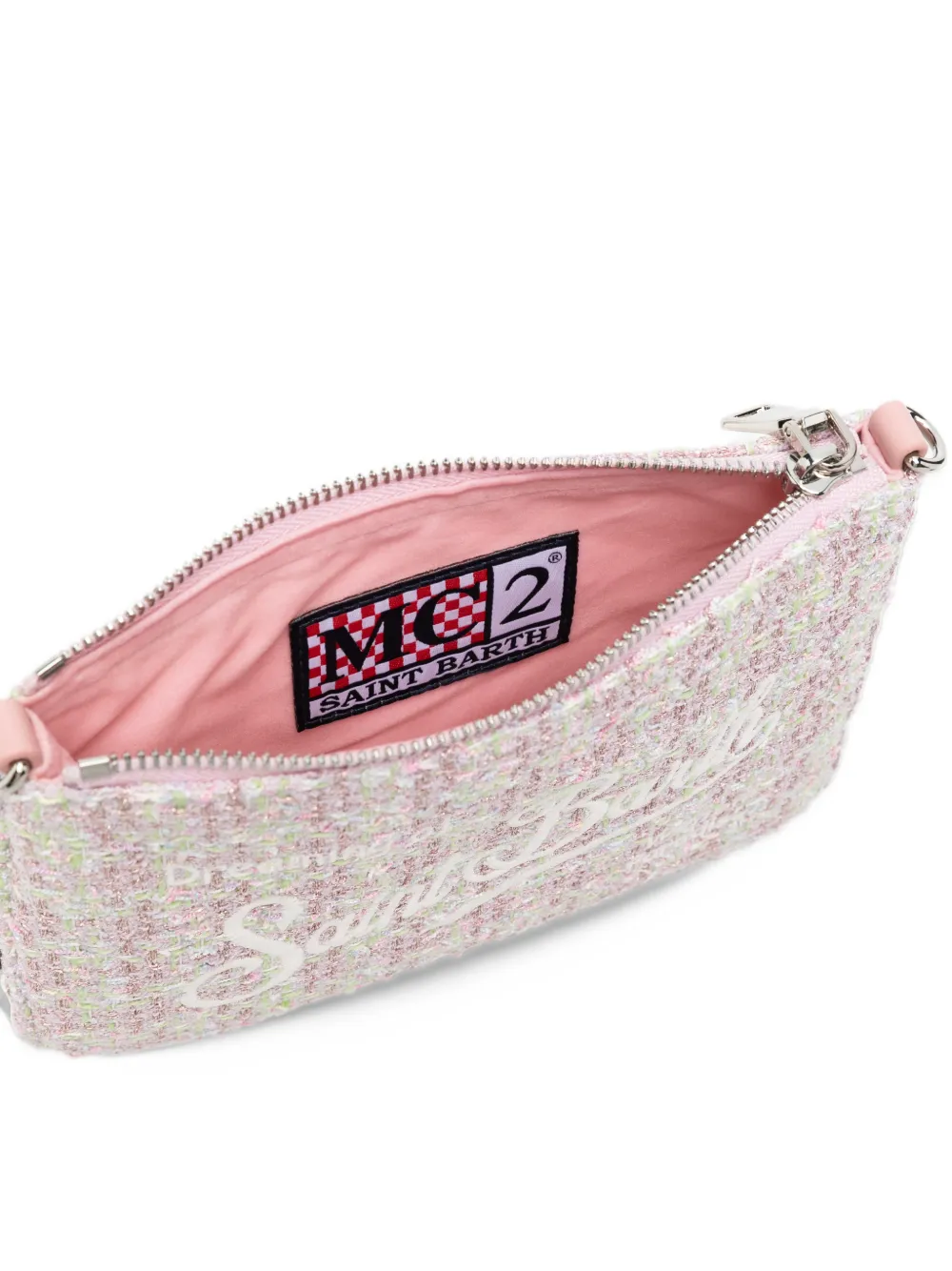 MC2 Saint Barth tweed logo-embroidered clutch bag Roze