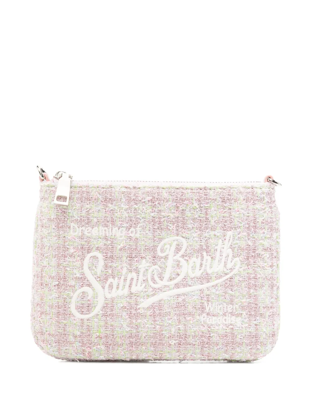 MC2 Saint Barth tweed logo-embroidered clutch bag Roze