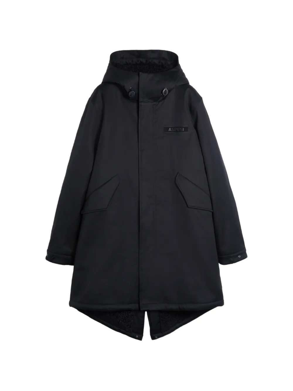 ASPESI logo-patch hooded parka coat Zwart