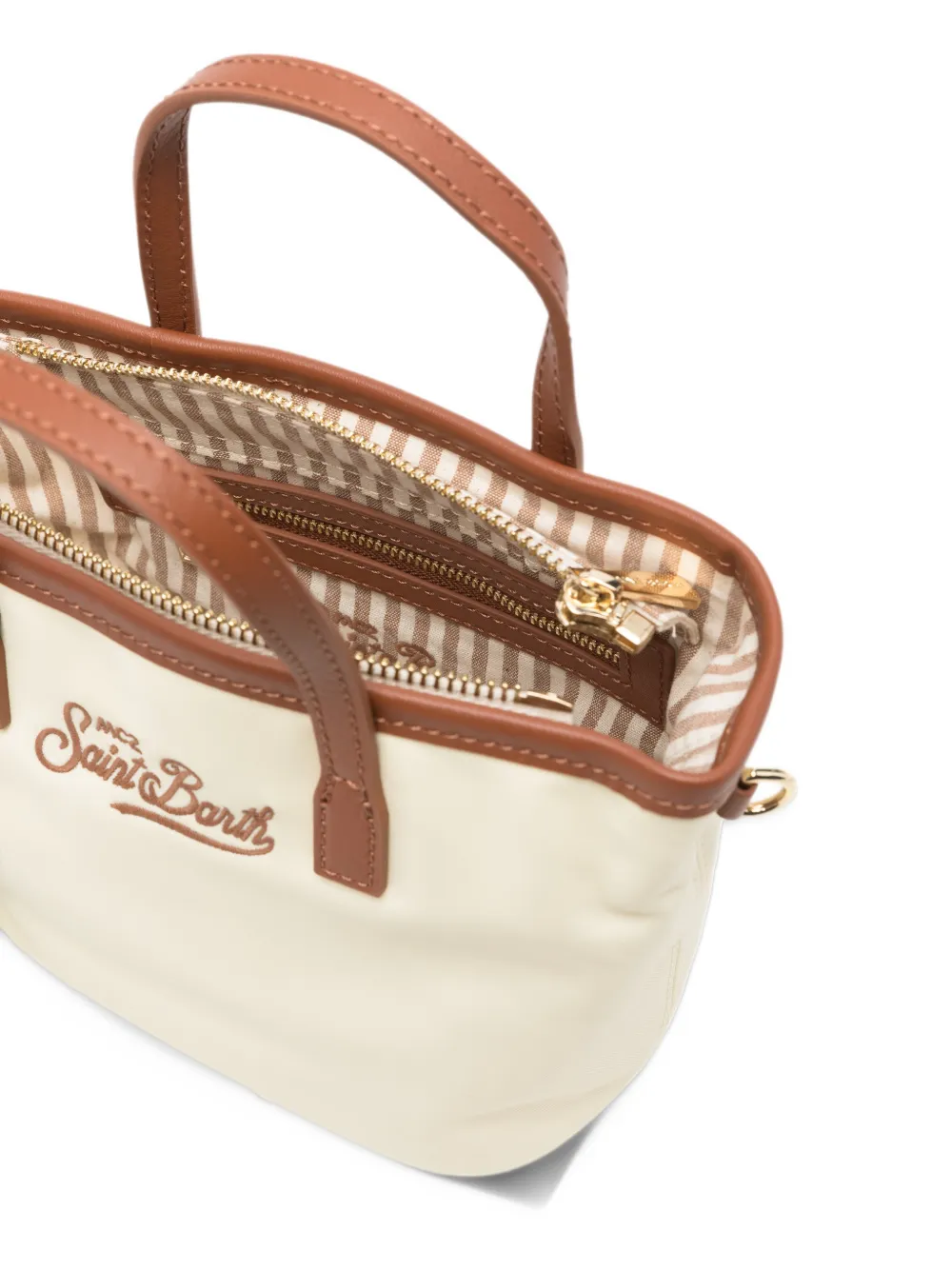 MC2 Saint Barth mini City logo-embroidered contrast-trim tote bag Beige