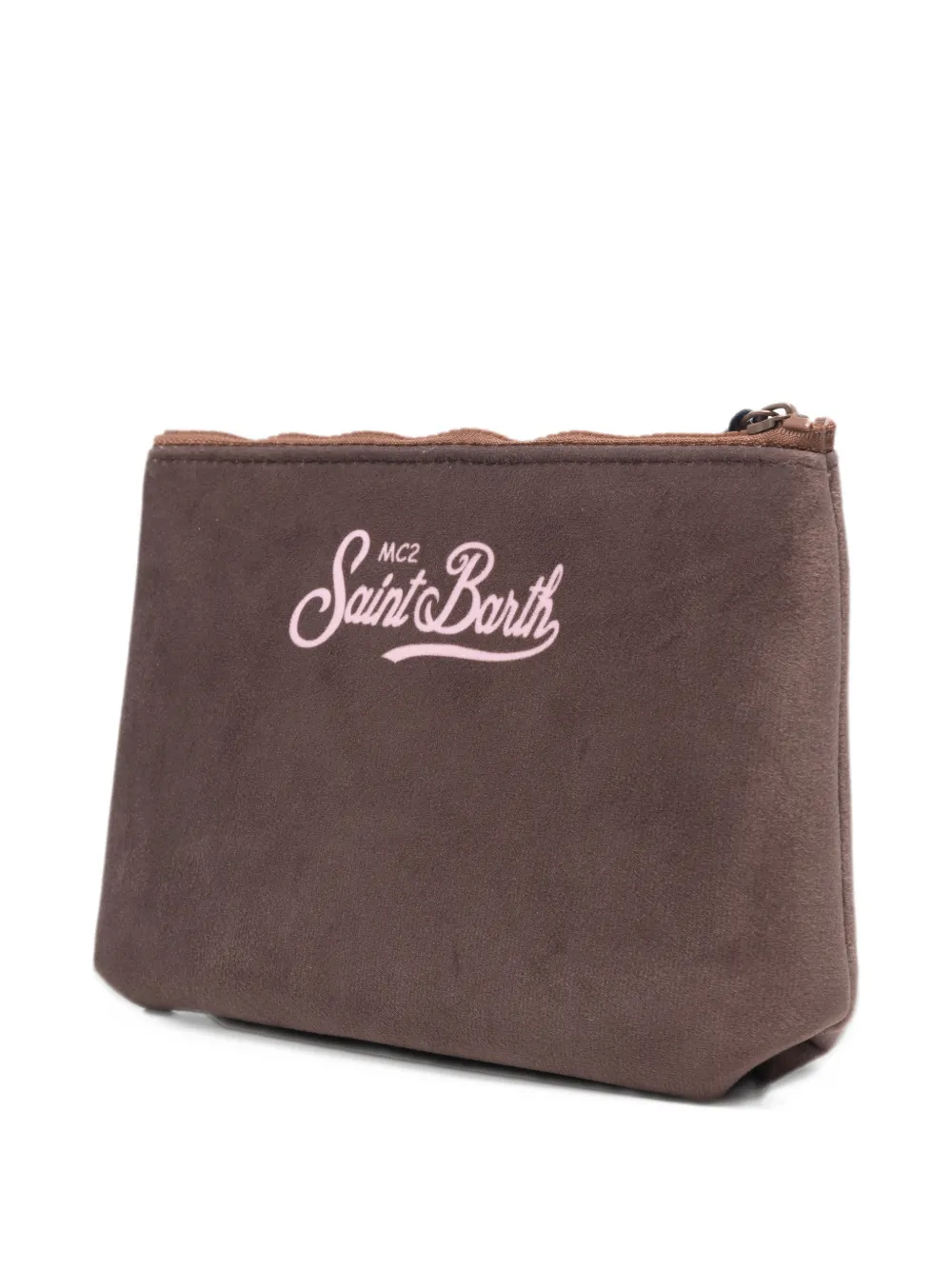 MC2 Saint Barth Aline slogan-print zip-top clutch bag Bruin