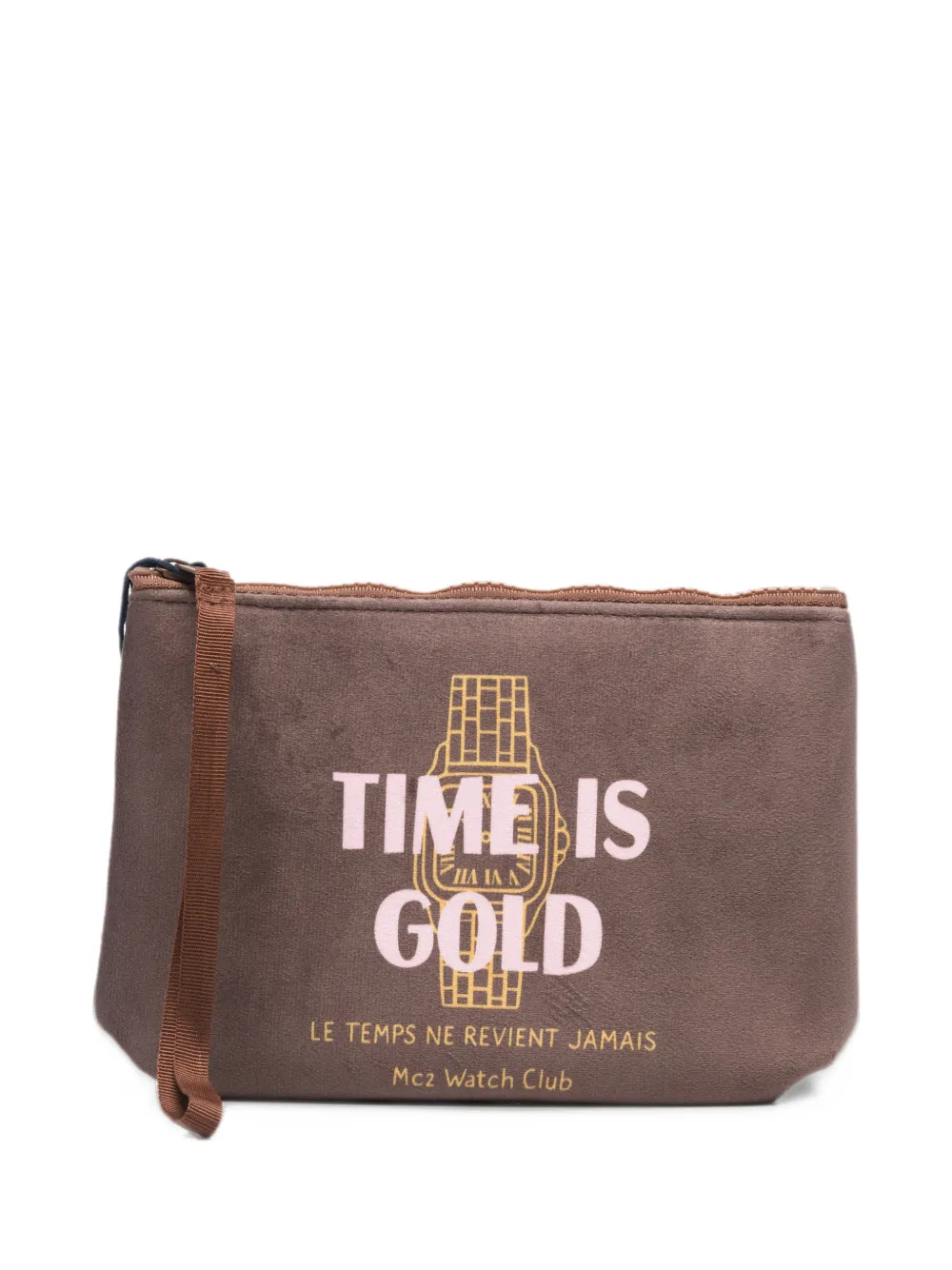 MC2 Saint Barth Aline slogan-print zip-top clutch bag Bruin